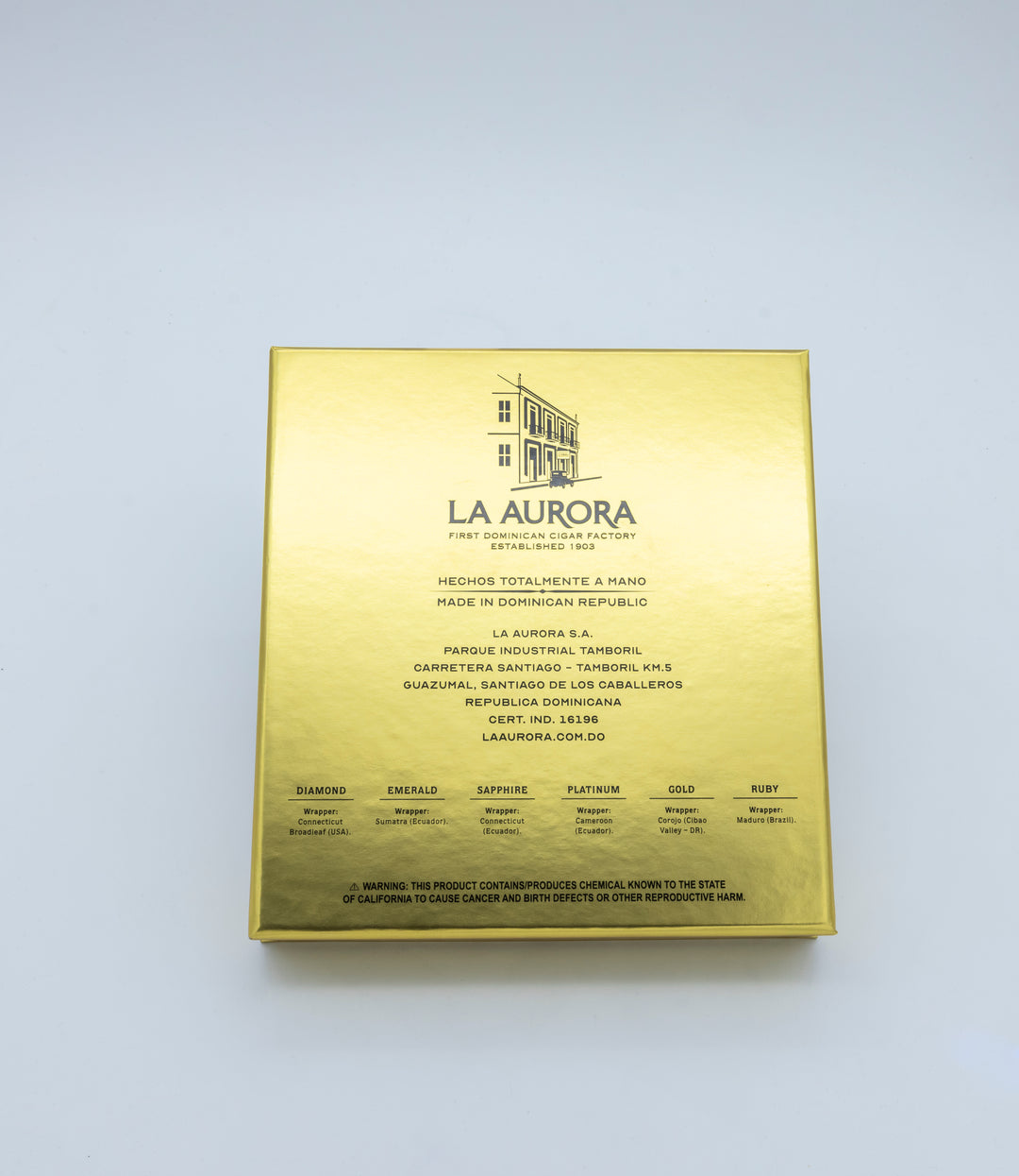 Back of the box of the La Aurora Preferidos Treasure Box cigar sampler 