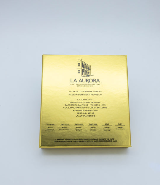 Back of the box of the La Aurora Preferidos Treasure Box cigar sampler 