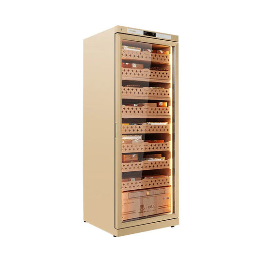 Raching CT48A cabinet humidor in champagne gold stainless steel, at Cigar Inc, Woodland Hills