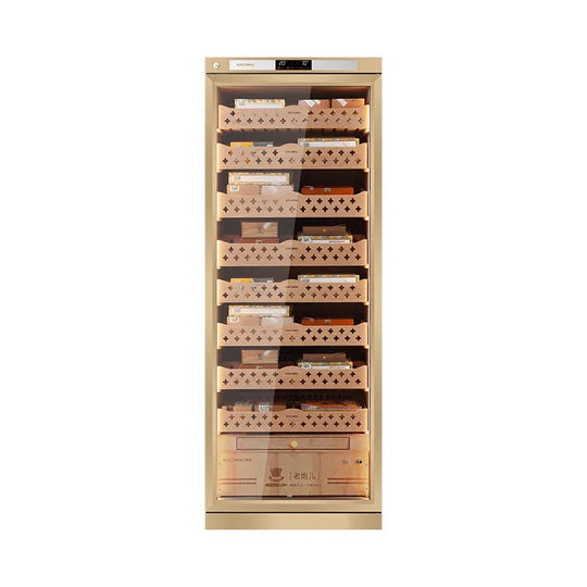 Champagne gold Raching CT48A cigar humidor cabinet seen from the front