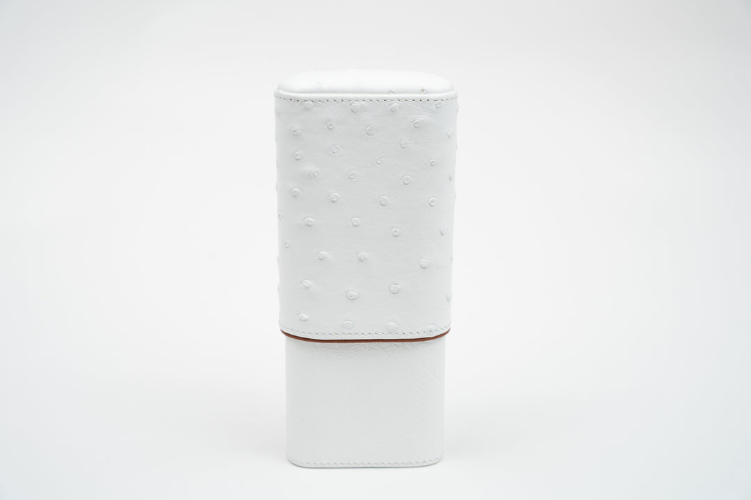 Brizard and Co - The "Show Band" 3 Cigar Case - White Ostrich Leather and Rosewood (Leather, Ostrich, Exotic Wood)