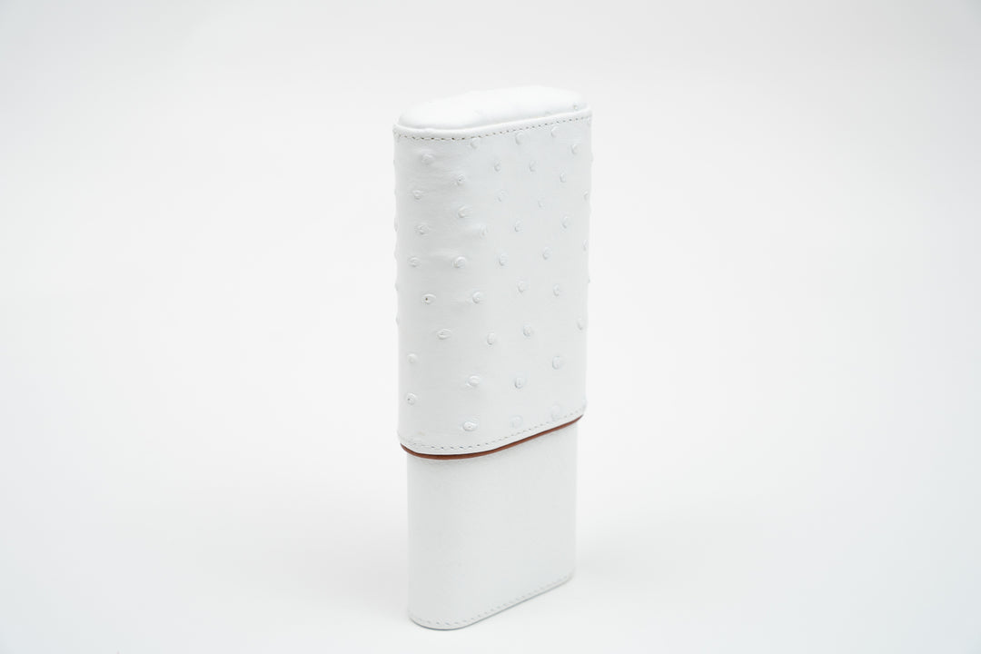 Brizard and Co - The "Show Band" 3 Cigar Case - White Ostrich Leather and Rosewood (Leather, Ostrich, Exotic Wood)