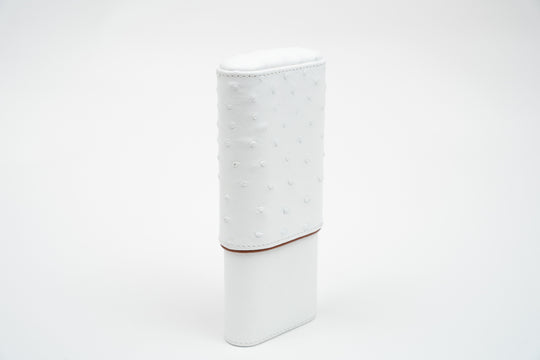 Brizard and Co - The "Show Band" 3 Cigar Case - White Ostrich Leather and Rosewood (Leather, Ostrich, Exotic Wood)