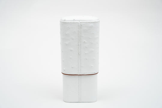 Brizard and Co - The "Show Band" 3 Cigar Case - White Ostrich Leather and Rosewood (Leather, Ostrich, Exotic Wood)