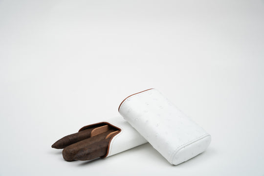 Brizard and Co - The "Show Band" 3 Cigar Case - White Ostrich Leather and Rosewood (Leather, Ostrich, Exotic Wood)