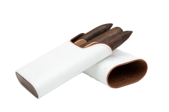 Brizard and Co - The "Show Band" 3 Cigar Case - White Ostrich Leather and Rosewood (Leather, Ostrich, Exotic Wood)