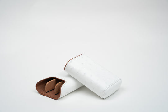 Brizard and Co - The "Show Band" 3 Cigar Case - White Ostrich Leather and Rosewood (Leather, Ostrich, Exotic Wood)