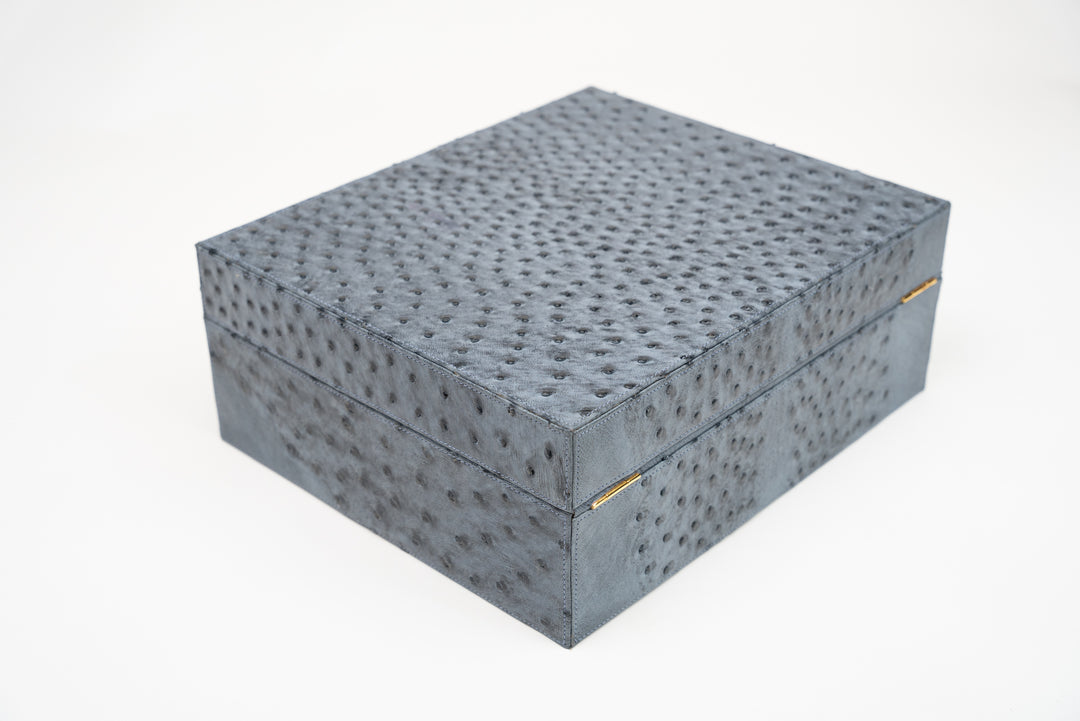 Airflow humidor by Brizard and Co in blue ostrich, at Cigar Inc in Los Angeles