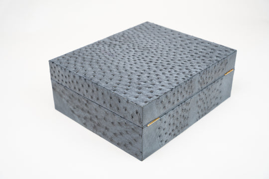 Airflow humidor by Brizard and Co in blue ostrich, at Cigar Inc in Los Angeles