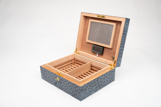 Brizard and Co Airflow humidor, a 60/70 count desktop humidor in ostrich leather