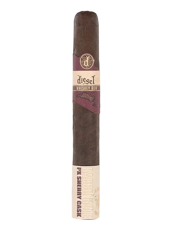 Diesel Whiskey Row Sherry Cask toro cigar with a cream and maroon label against a white background at Cigar Inc in Los Angeles