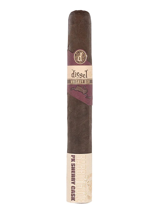 Diesel Whiskey Row Sherry Cask toro cigar with a cream and maroon label against a white background at Cigar Inc in Los Angeles