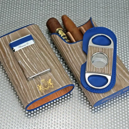 Brizard and Co - Double Guillotine Series 2 Cutter - Bleach Oak Wood and Blue Leather (Leather, Exotic Wood)