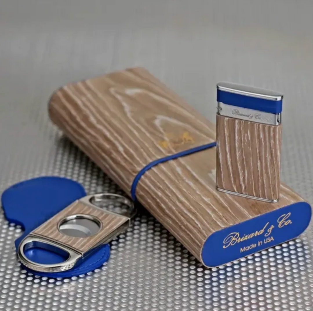 Brizard and Co - Double Guillotine Series 2 Cutter - Bleach Oak Wood and Blue Leather (Leather, Exotic Wood)