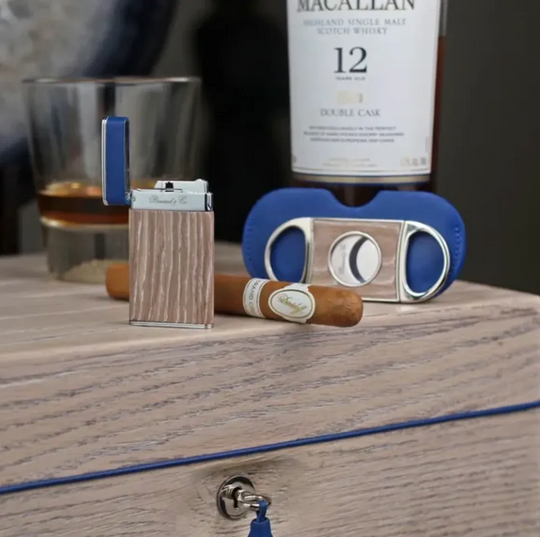 Brizard and Co - Double Guillotine Series 2 Cutter - Bleach Oak Wood and Blue Leather (Leather, Exotic Wood)