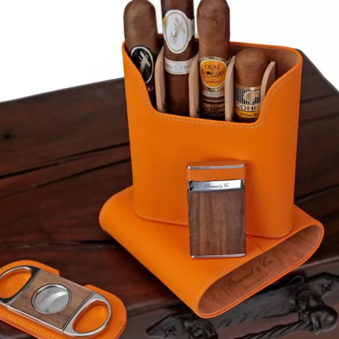 Brizard and Co - Double Guillotine Series 2 Cutter - Curly Walnut and Orange Leather (Leather, Exotic Wood)
