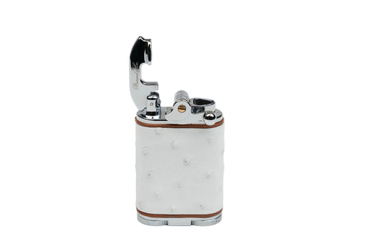 Brizard and Co - Gatsby Table Lighter - Genuine White Ostrich with Tan Leather Piping (St Tropez Collection)