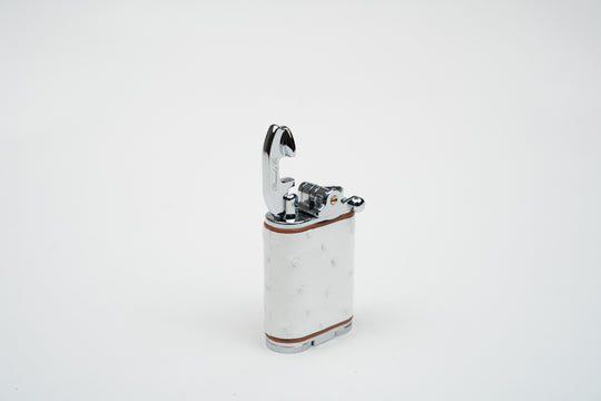 Brizard and Co - Gatsby Table Lighter - Genuine White Ostrich with Tan Leather Piping (St Tropez Collection)