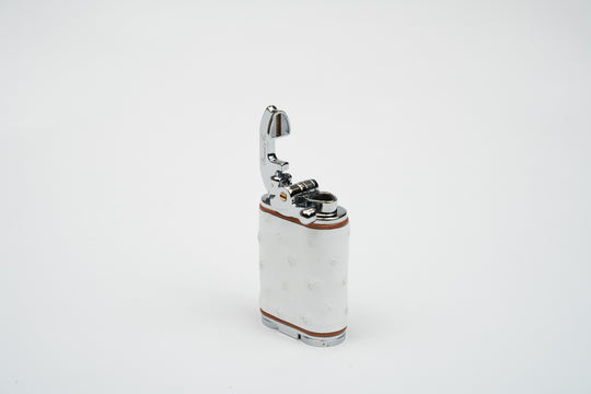 Brizard and Co - Gatsby Table Lighter - Genuine White Ostrich with Tan Leather Piping (St Tropez Collection)