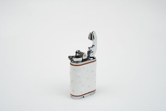 Brizard and Co - Gatsby Table Lighter - Genuine White Ostrich with Tan Leather Piping (St Tropez Collection)