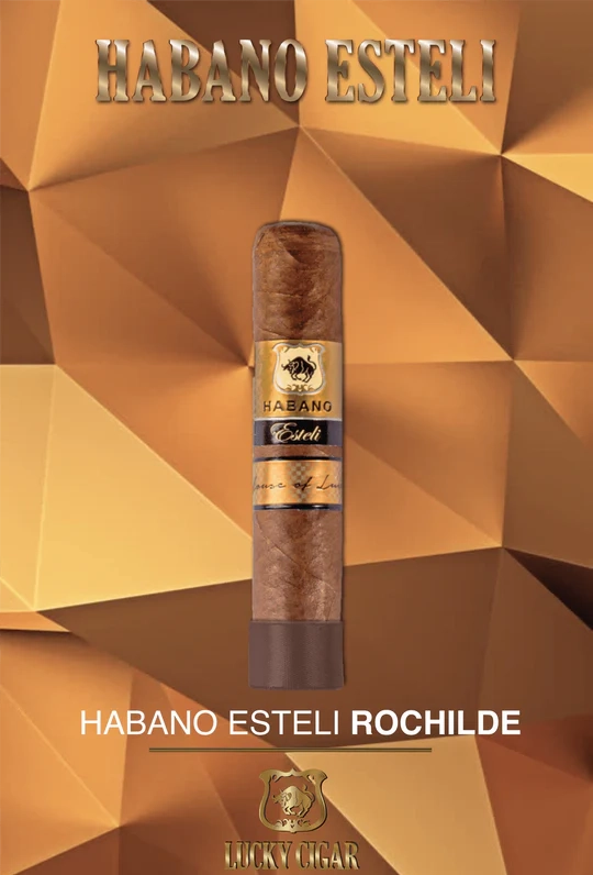 Lucky Cigar Habano Estelí Rothschild 4.5x50. Handcrafted in Nicaragua, this medium-bodied cigar features a Nicaraguan Habano wrapper. Wrapped in brown and gold