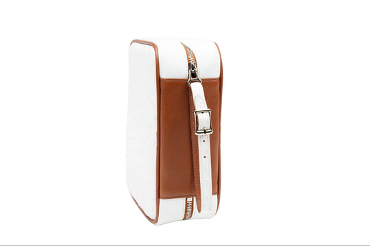 Brizard and Co - Havana Traveler Genuine Ostrich White and Tan Leather w/Valuable Pouch (St Tropez collection) (Ostrich, Leather)