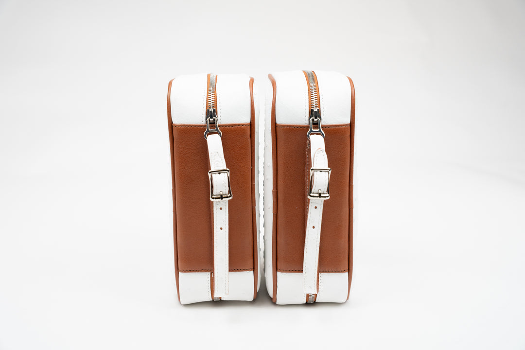 Brizard and Co - Havana Traveler Genuine Ostrich White and Tan Leather w/Valuable Pouch (St Tropez collection) (Ostrich, Leather)