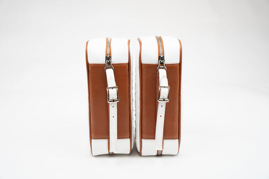 Brizard and Co - Havana Traveler Genuine Ostrich White and Tan Leather w/Valuable Pouch (St Tropez collection) (Ostrich, Leather)
