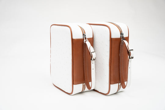 Brizard and Co - Havana Traveler Genuine Ostrich White and Tan Leather w/Valuable Pouch (St Tropez collection) (Ostrich, Leather)