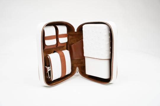 Brizard and Co - Havana Traveler - Ostrich White and Tan Leather (Leather, Ostrich)