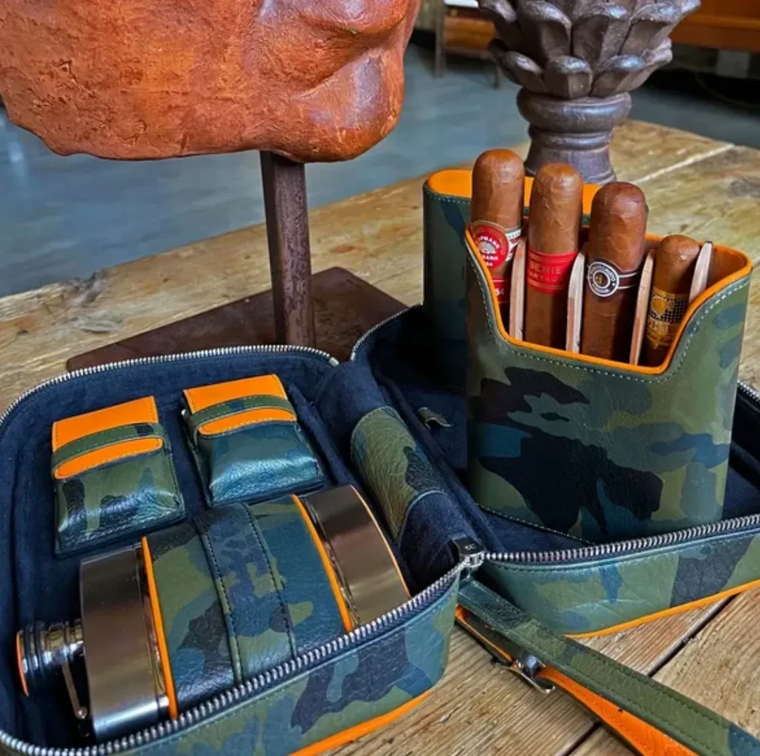 Brizard and Co - Havana Traveler - Camouflage and Orange Leather (Leather)