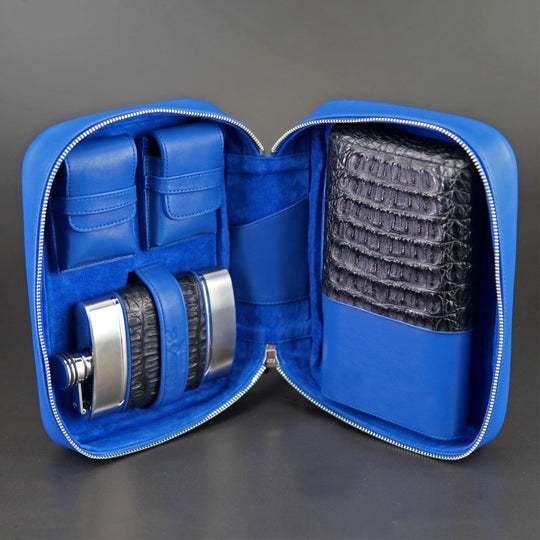 Brizard and Co - Havana Traveler - Genuine Black Caiman Alligator and Blue Leather (Leather, Alligator)