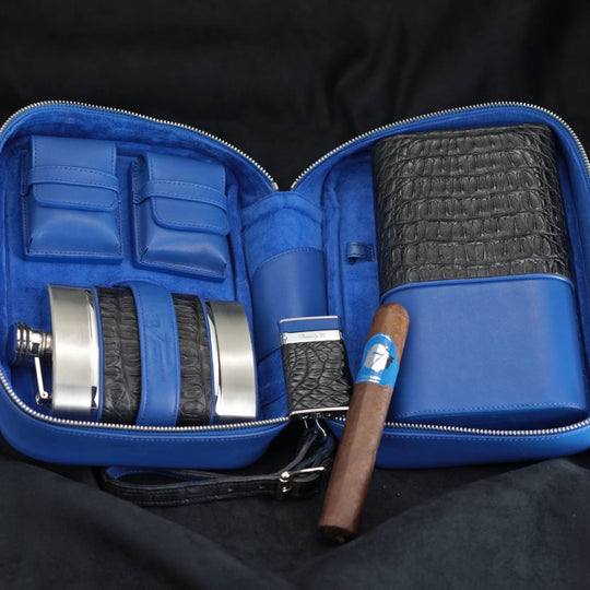 Brizard and Co - Havana Traveler - Genuine Black Caiman Alligator and Blue Leather (Leather, Alligator)
