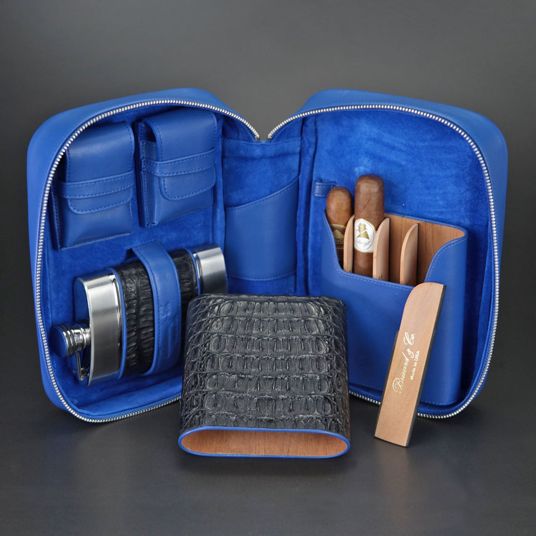 Brizard and Co - Havana Traveler - Genuine Black Caiman Alligator and Blue Leather (Leather, Alligator)