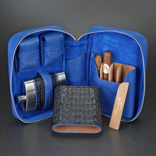 Brizard and Co - Havana Traveler - Genuine Black Caiman Alligator and Blue Leather (Leather, Alligator)