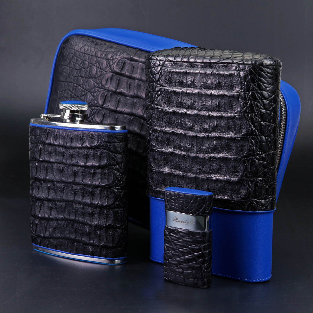 Brizard and Co - Havana Traveler - Genuine Black Caiman Alligator and Blue Leather (Leather, Alligator)
