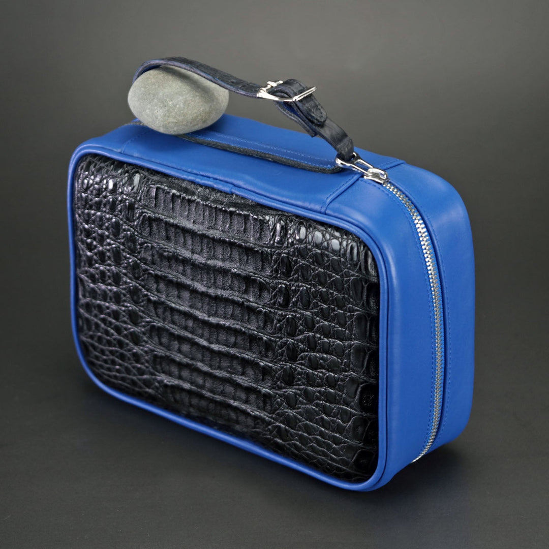 Brizard and Co - Havana Traveler - Genuine Black Caiman Alligator and Blue Leather (Leather, Alligator)