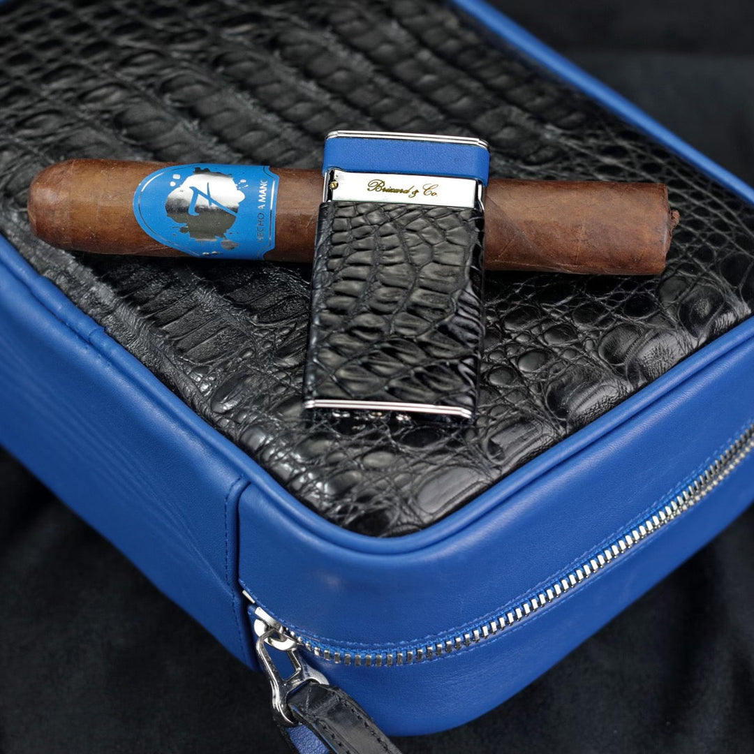 Brizard and Co - Havana Traveler - Genuine Black Caiman Alligator and Blue Leather (Leather, Alligator)