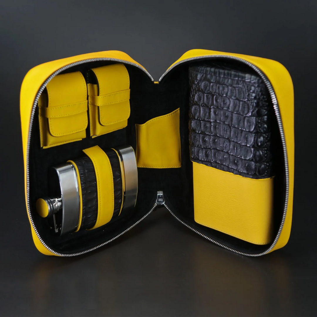 Brizard and Co - Havana Traveler - Genuine Black Caiman Alligator and Yellow Leather (Leather, Alligator)