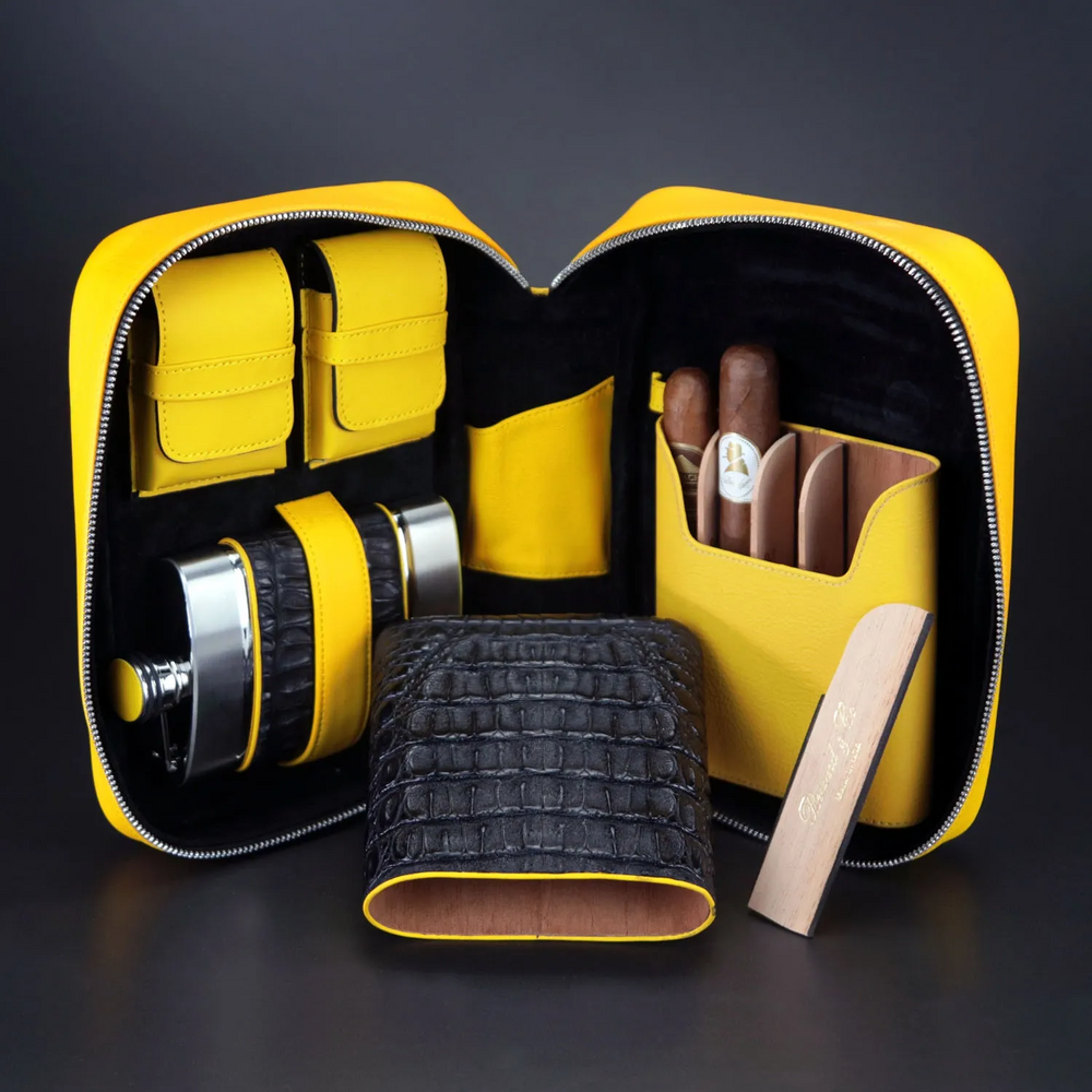 Brizard and Co - Havana Traveler - Genuine Black Caiman Alligator and Yellow Leather (Leather, Alligator)