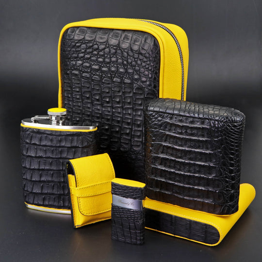 Brizard and Co - Havana Traveler - Genuine Black Caiman Alligator and Yellow Leather (Leather, Alligator)