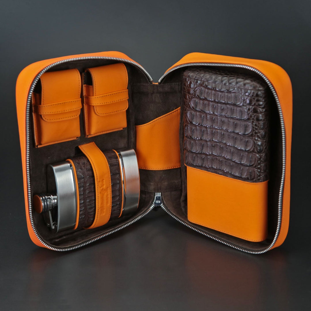 Brizard and Co - Havana Traveler - Genuine Tobacco Caiman Alligator and Orange Leather (Leather, Alligator)