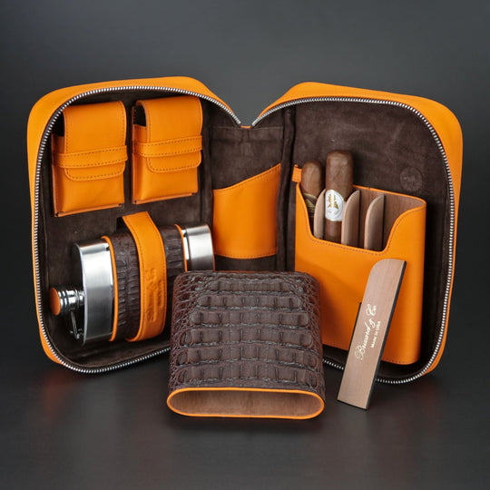 Brizard and Co - Havana Traveler - Genuine Tobacco Caiman Alligator and Orange Leather (Leather, Alligator)