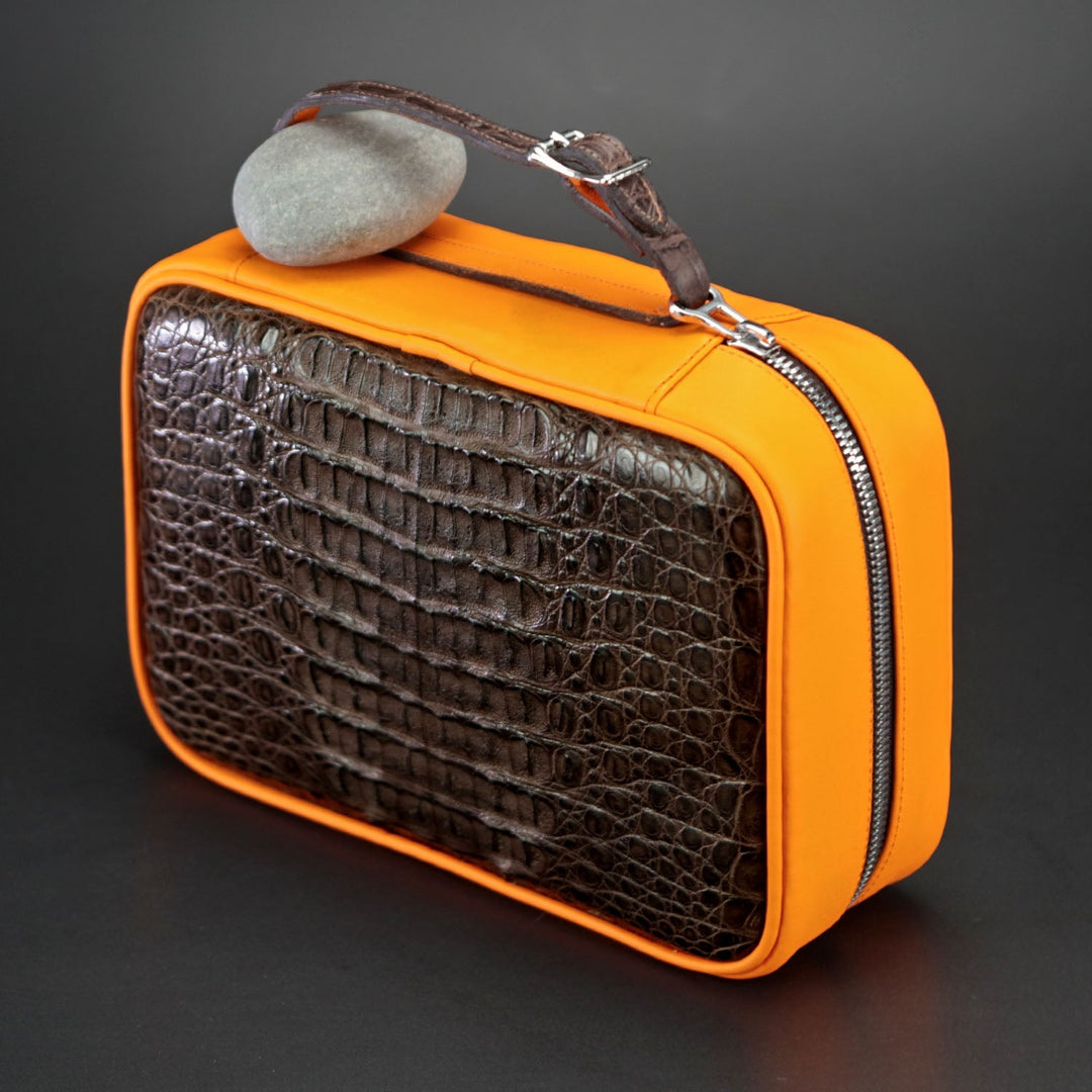 Brizard and Co - Havana Traveler - Genuine Tobacco Caiman Alligator and Orange Leather (Leather, Alligator)
