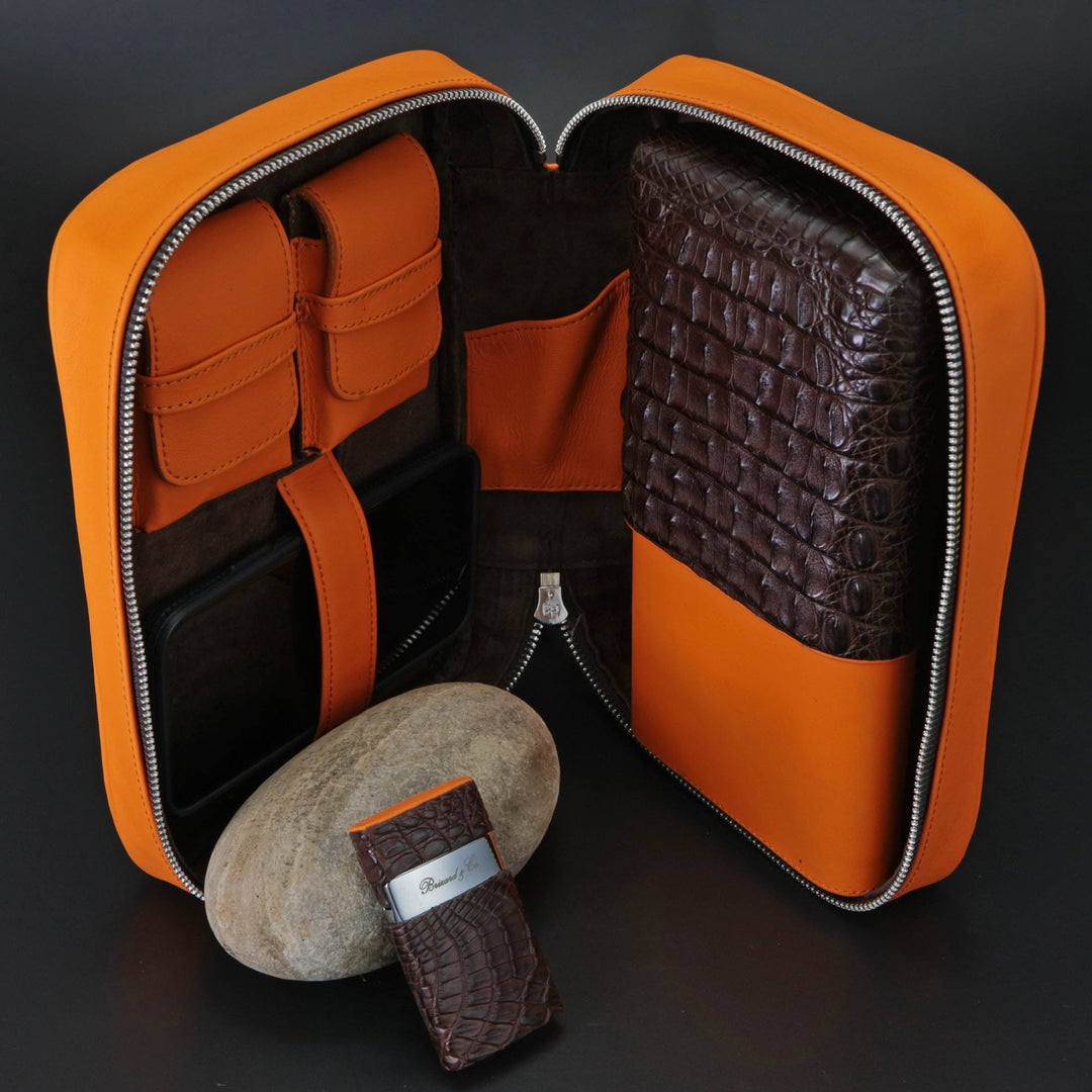 Brizard and Co - Havana Traveler - Genuine Tobacco Caiman Alligator and Orange Leather (Leather, Alligator)