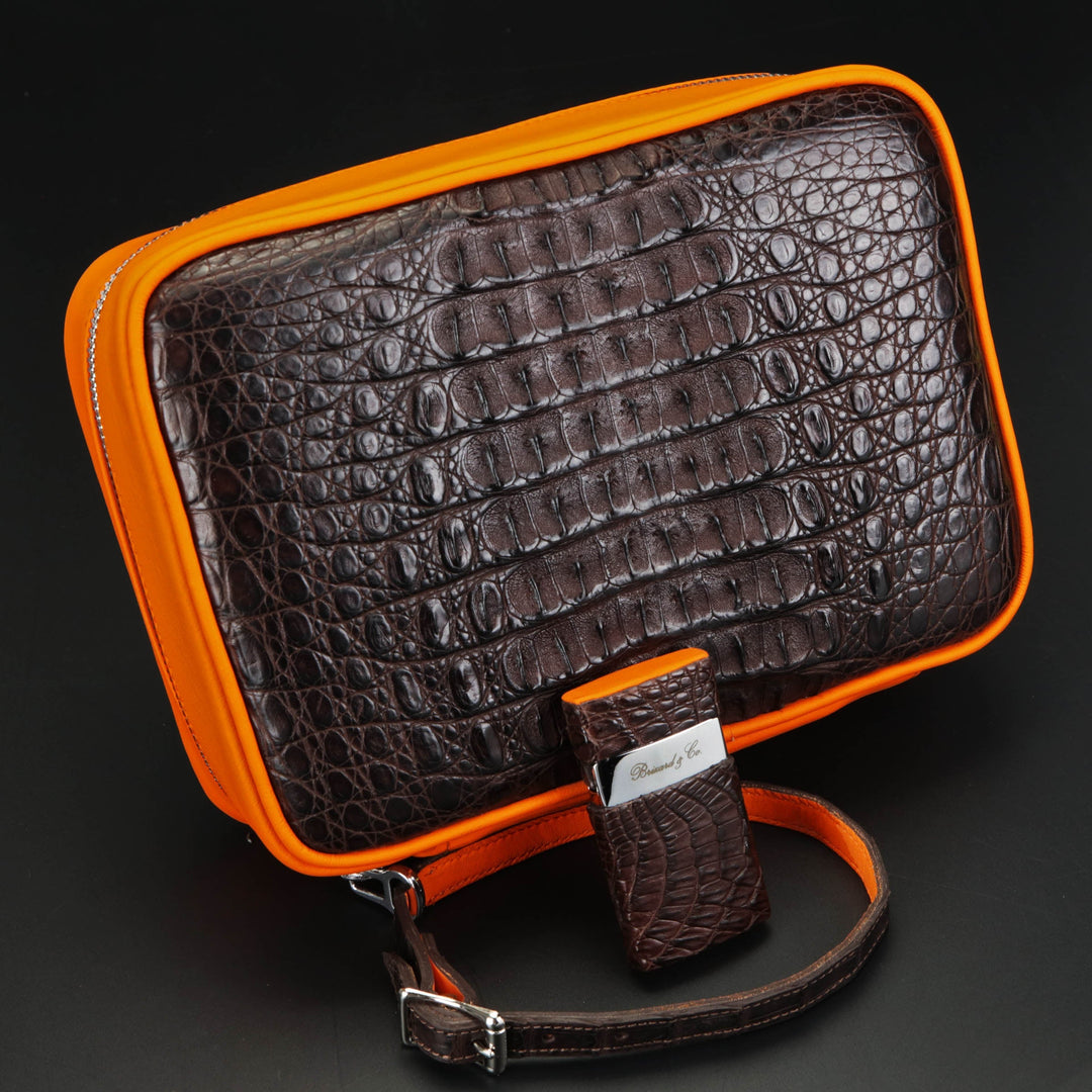 Brizard and Co - Havana Traveler - Genuine Tobacco Caiman Alligator and Orange Leather (Leather, Alligator)