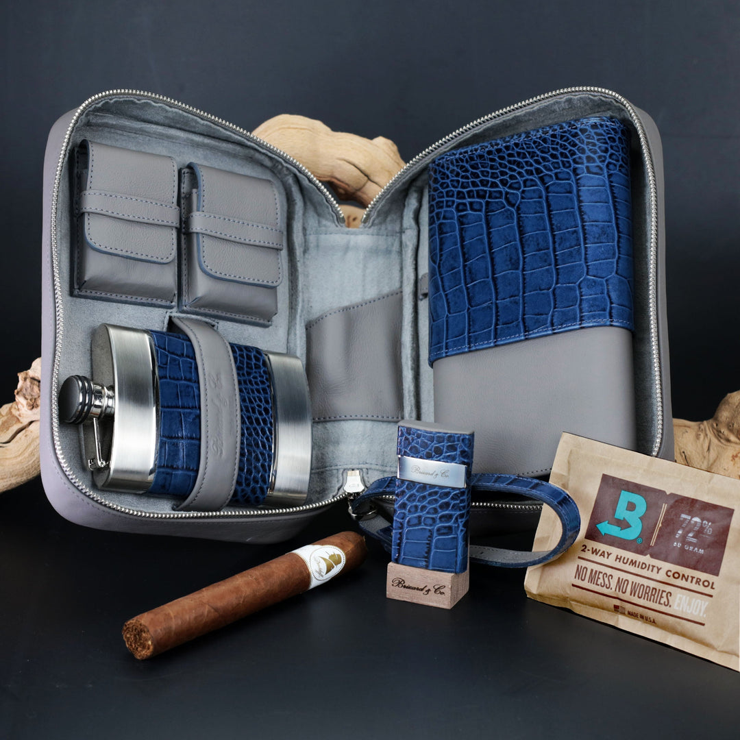 Brizard and Co - Havana Traveler - Indigo Croco Pattern and Gray Leather (Leather)