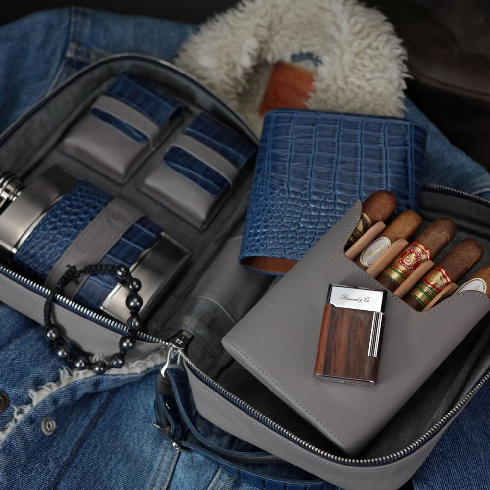 Brizard and Co - Havana Traveler - Indigo Croco Pattern and Gray Leather (Leather)