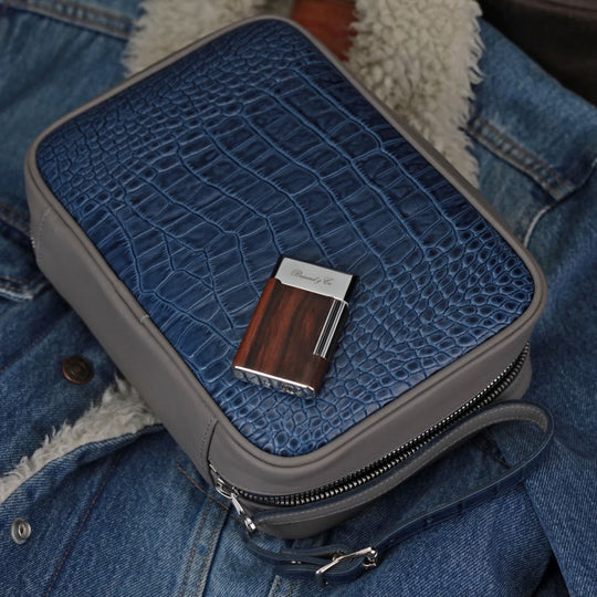 Brizard and Co - Havana Traveler - Indigo Croco Pattern and Gray Leather (Leather)