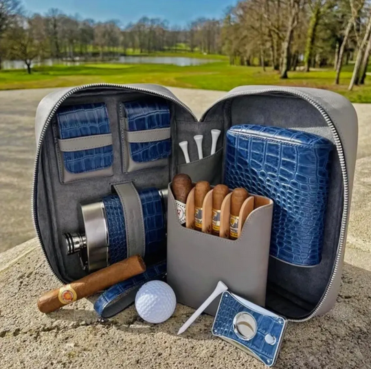 Brizard and Co - Havana Traveler - Indigo Croco Pattern and Gray Leather (Leather)